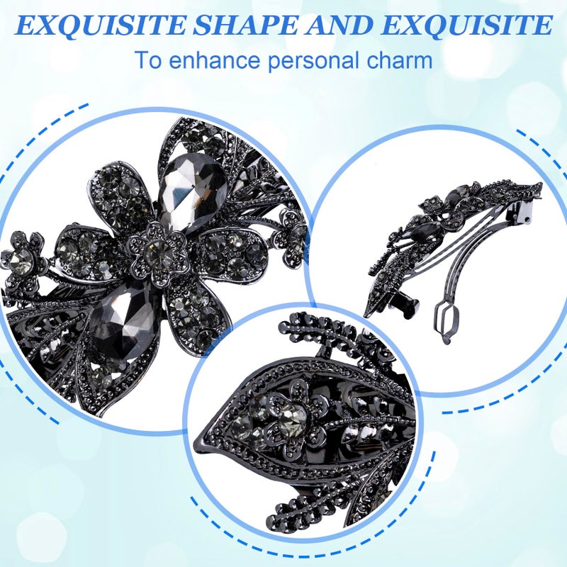 SmallCat Gray Flower Rhinestone Hair Clips, Bridal Hair Accessories for Women, Sparkly Crystal Hair Pins, Fancy Hair Barrettes for Wedding, Bride, Long Hair (1 Pcs, Gray) - Image 3